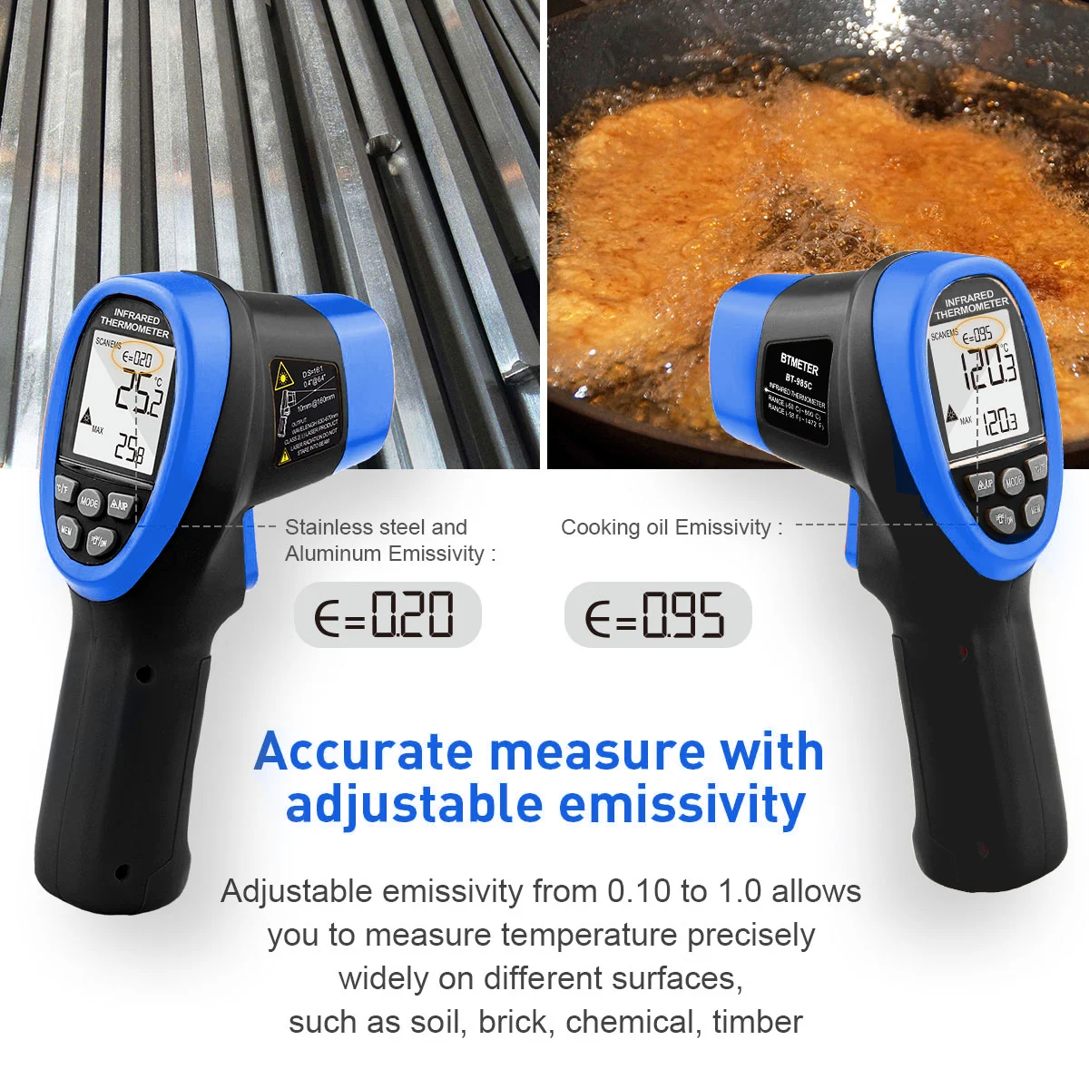 Digital Non‑contact Infrared Thermometer -50℃~800℃, Laser Aiming, MAX/MIN/AVG, Data Hold, Memory, Backlight, High/Low Temp Alarm