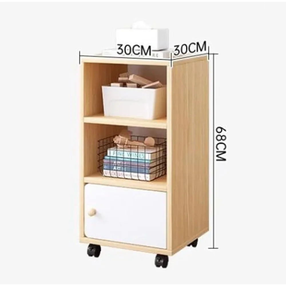 Bedside Table with Cabinet, Drawers with Lid, Wooden 3-layer Storage Cabinet, Side Table and End Table Storage Unit Furniture