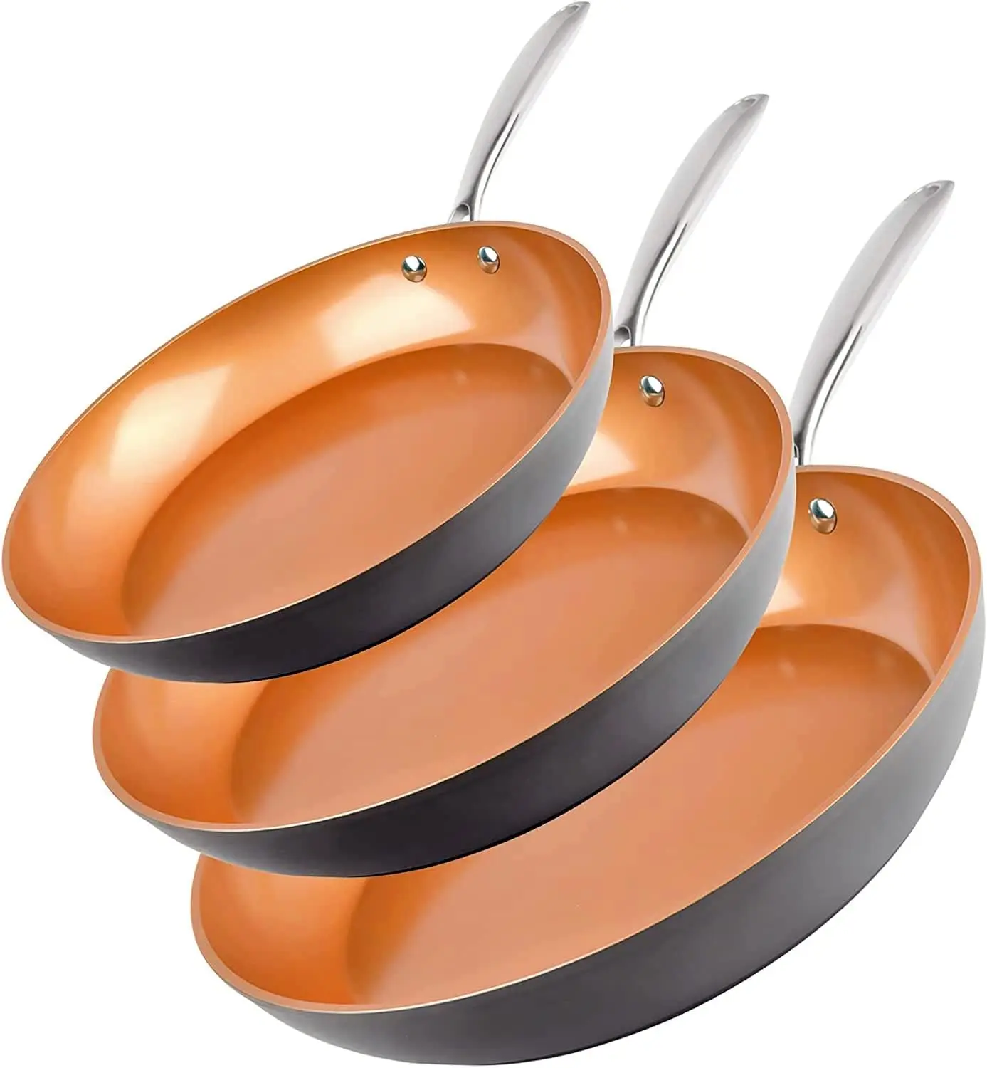 

3-Piece Ceramic Nonstick Frying Pan Set, 8” 10” 12”, Induction Ready, Oven & Dishwasher Safe