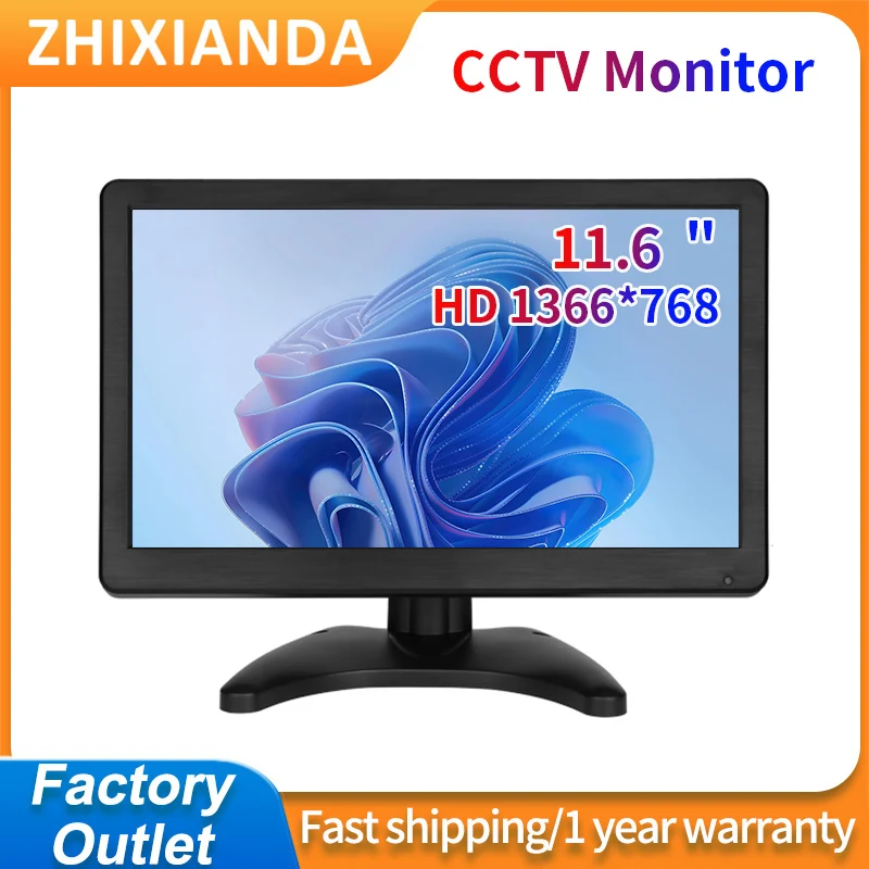 

11.6 Inch IPS PC TV Monitor LCD Screen Industrial Security Monitor With HDMI VGA Interface HD 1366x768 For CCTV Security Display