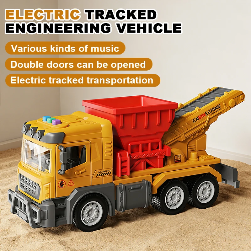 

Электрический строительный самосвал-миксер 1:16 на гусеничном ходу для перевозки песка, со звуком и светом, развивающая игрушка для мальчиков