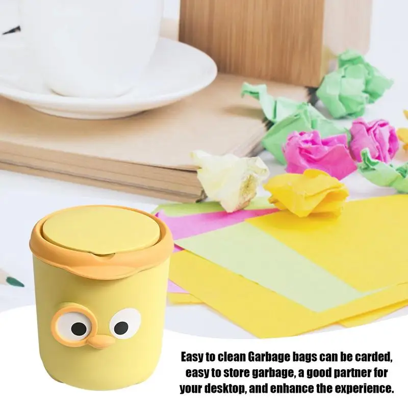 Cute Small Trash Can Mini Desk Trash Can Bird Eyes And Beak Design Waste Garbage Bin With Lid For Home Kitchen Vanity Tabletop