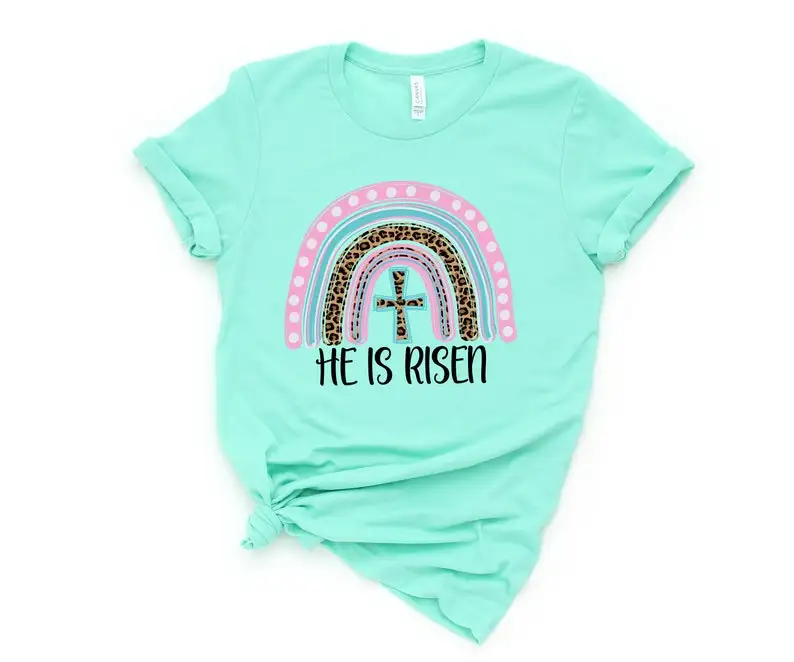 He is Risen Easter Christian Easter cotton Shirt  Fashsion Letter Cotton Female Clothing O Neck Short Sleeve Tees Streetwear y2k