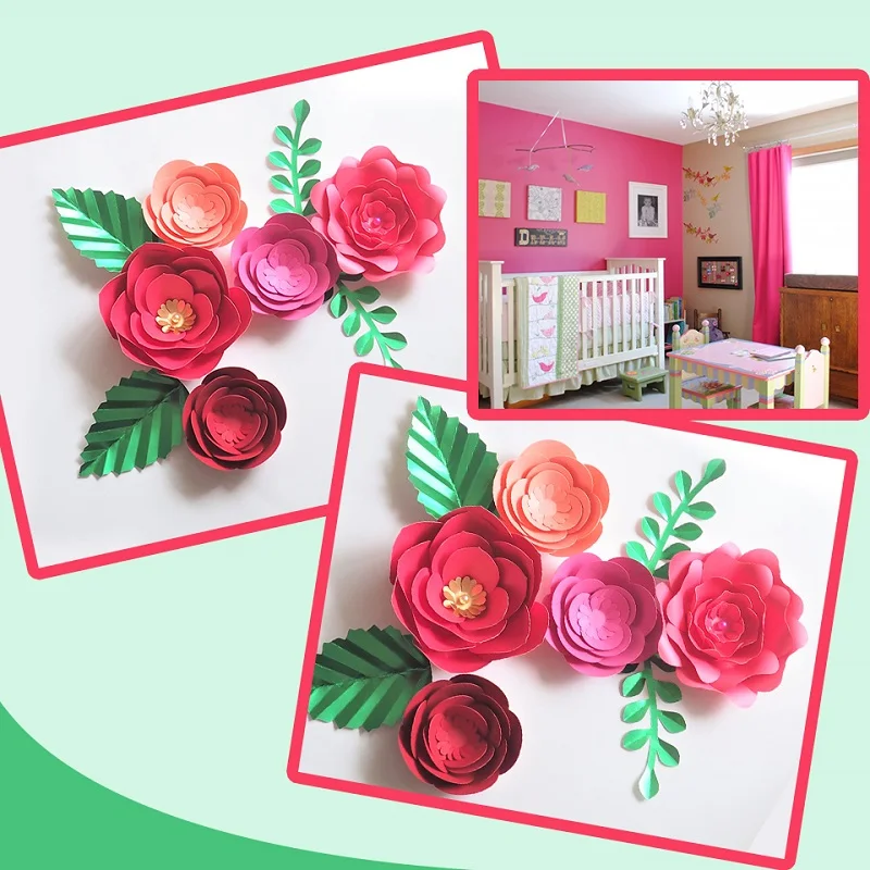 

DIY Paper Flowers Leaves Nursery Set For Baby Girl Nursery Wall Art Kids Room Decoration Baby Room Decor Wall Floral Rose Deco
