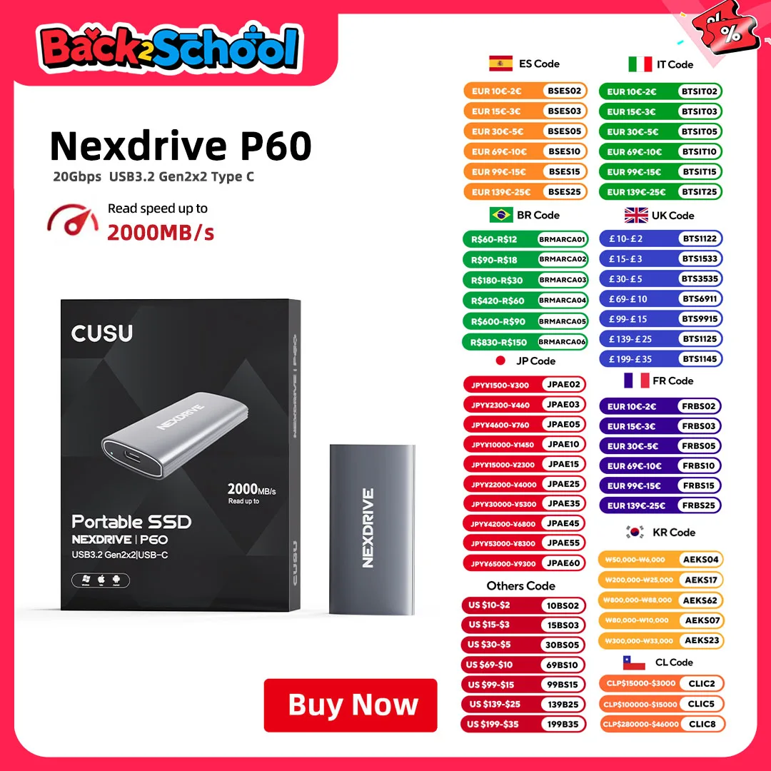 

CUSU 20Gbps PSSD 512GB 1TB Portable SSD External Hard Drive USB3.2 Type C Mobile Solid State Disk for iPhone 16
