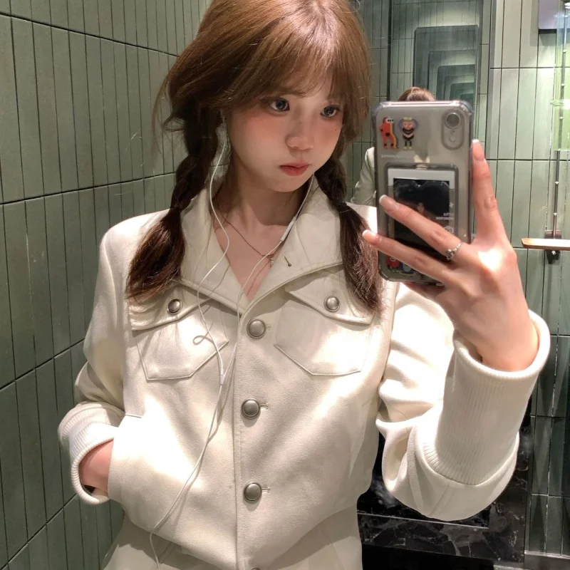 Turn-down Collar Long Sleeve Korea Chic New Coat Moda Slim All-match Elegant Minority Simple Office Lady Outwears