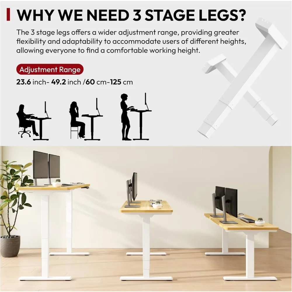 مكتب قائم كهربائي مقاس 48 بوصة، مكتب قابل للتعديل لارتفاع المحرك المزدوج، مكتب قائم مستقر ومتين بثلاث مراحل للمكتب المنزلي #4