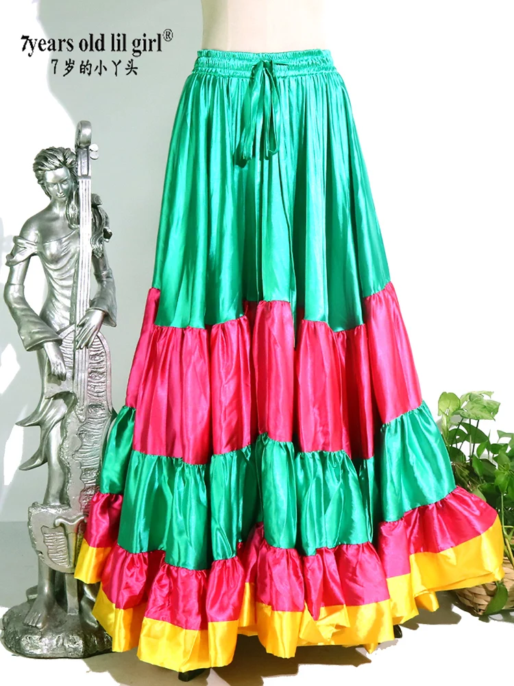 20Yard 4 Tiered 720 Degree Satin Skirt Belly Dance GYPSY Rock Tribal Flamenco 9EX47