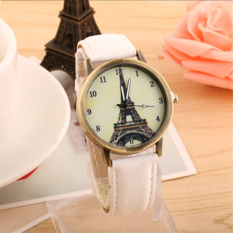 Fashion Brand Women\'s Watches Eiffel Tower Vintage Leather Quartz Watch Women Ladies Wrist Watches Casual Clock Gifts