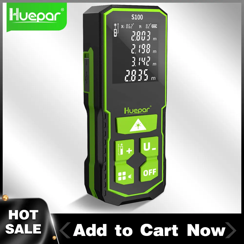 Huepar Laser Distance Digital Rangefinder 328Ft/100M LCD Electronic Dual Angle Tools with Area And Volume Measurement Function