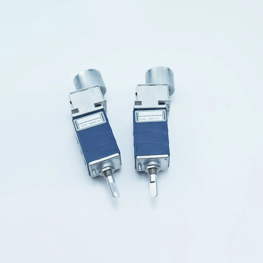 Nvarcher 1 PCS  ALPS Remote Volume HIFI Sound Blue Shell Motor RK27 Double Potentiometer 50KA 100KA Handle Length 25mm