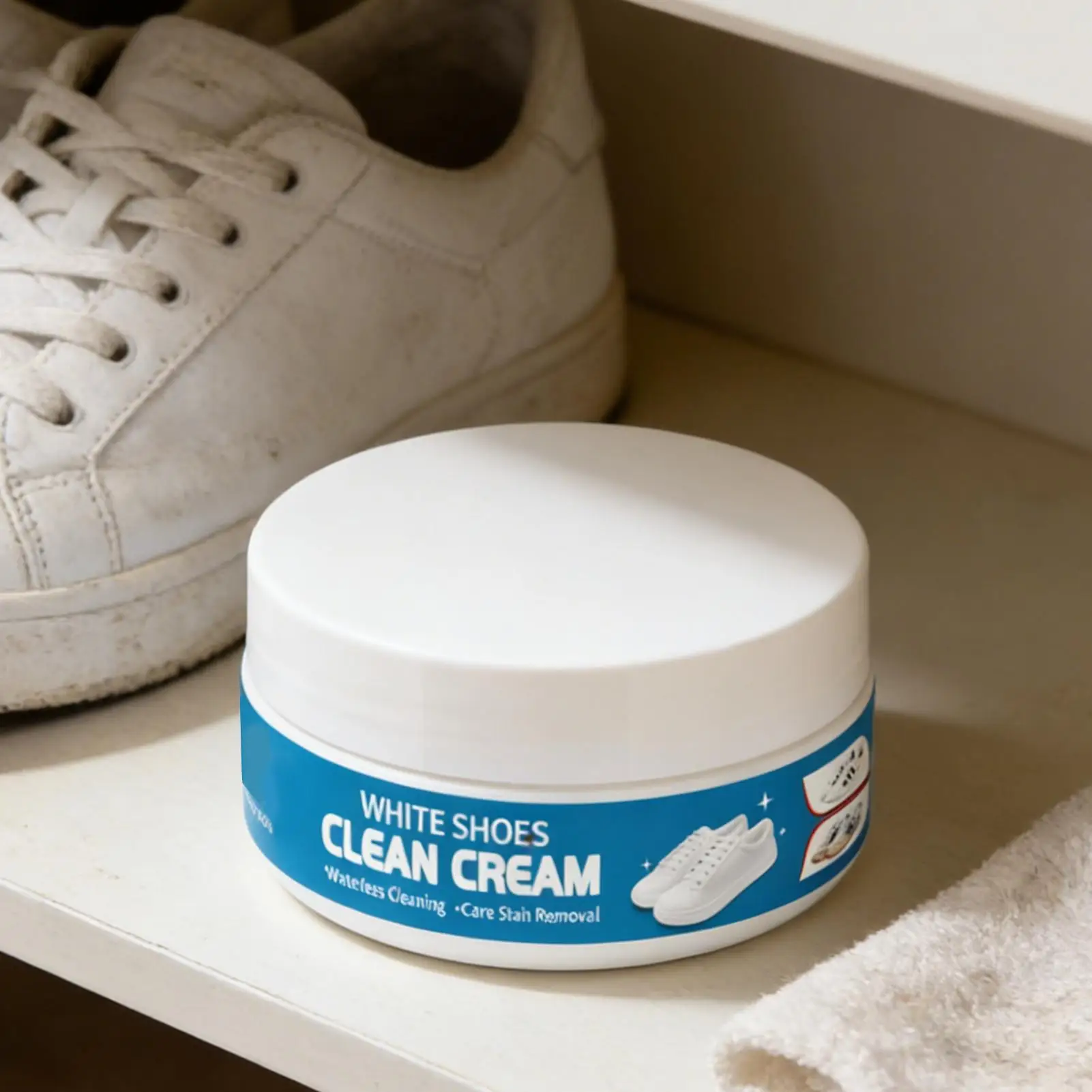 

NEW White Shoe Cleaner Long-Lasting Cream With Sponge Nourishing Shoe Cleaning Stain Treater For Rubber Canvas Sole Stain