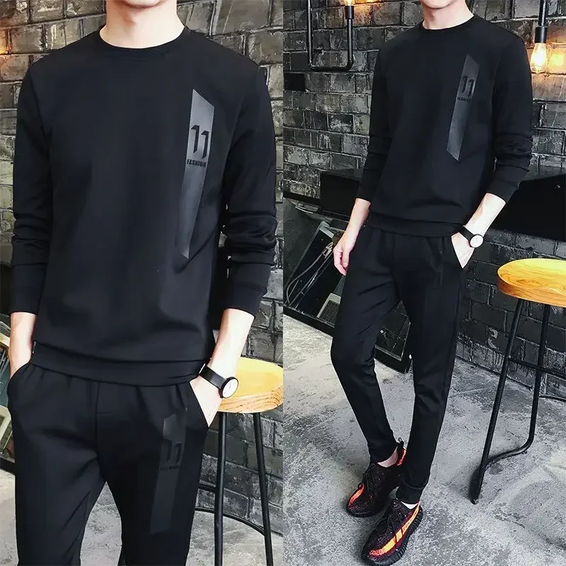 Sports Suits Slim Fit Top Black Pants Sets Sportswear T Shirt Man Alphabet Tracksuit Jogging Men's Clothing Offer Stylish Hot