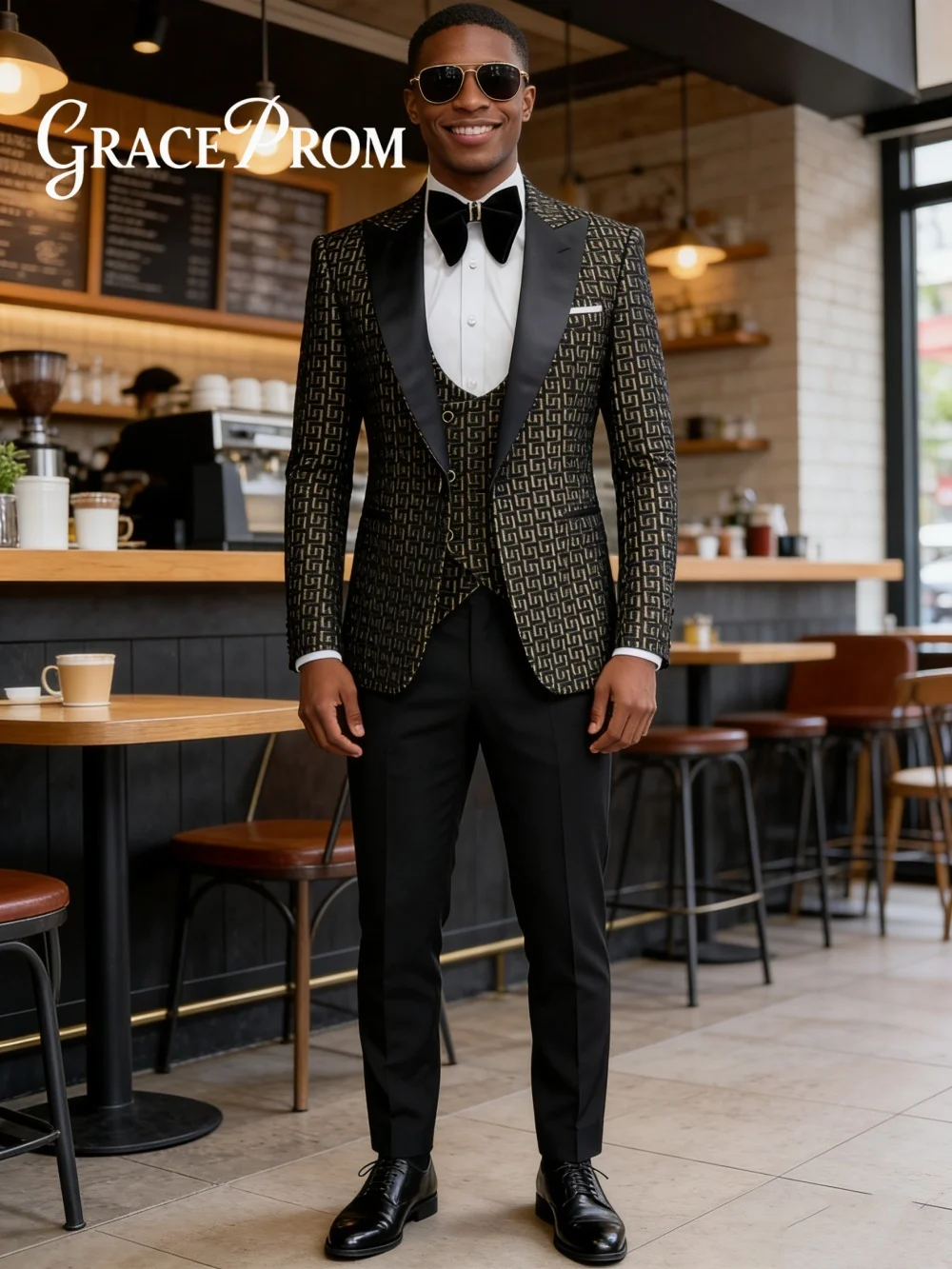 Elegant Jacquard Mens 3 Piece Suit Set Classic Wedding Tuxedo Suit For Groom Groomsmen Classic Office 3 Piece Suit Set For Banqu