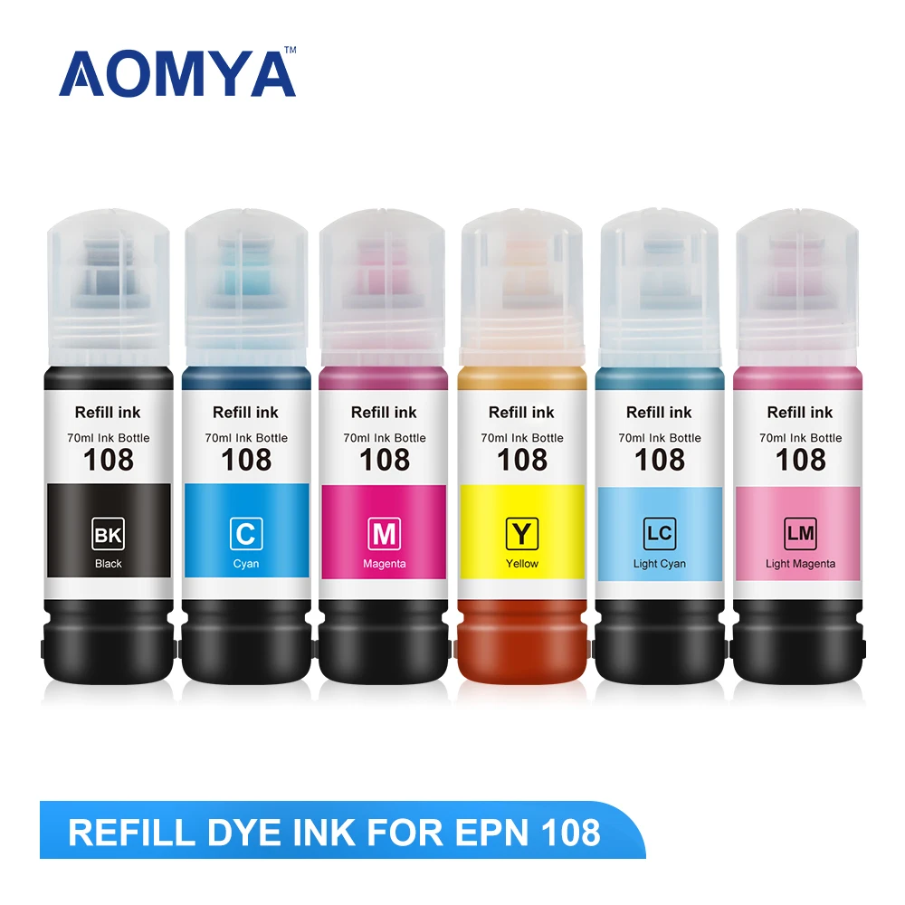 Aomya pour Epson 108 recharge d\'encre pour epson L8050 L18058 ET-18100 L18050 imprimante T09C C13T09C14A bouteille à base d\'eau 6 couleurs/ensemble