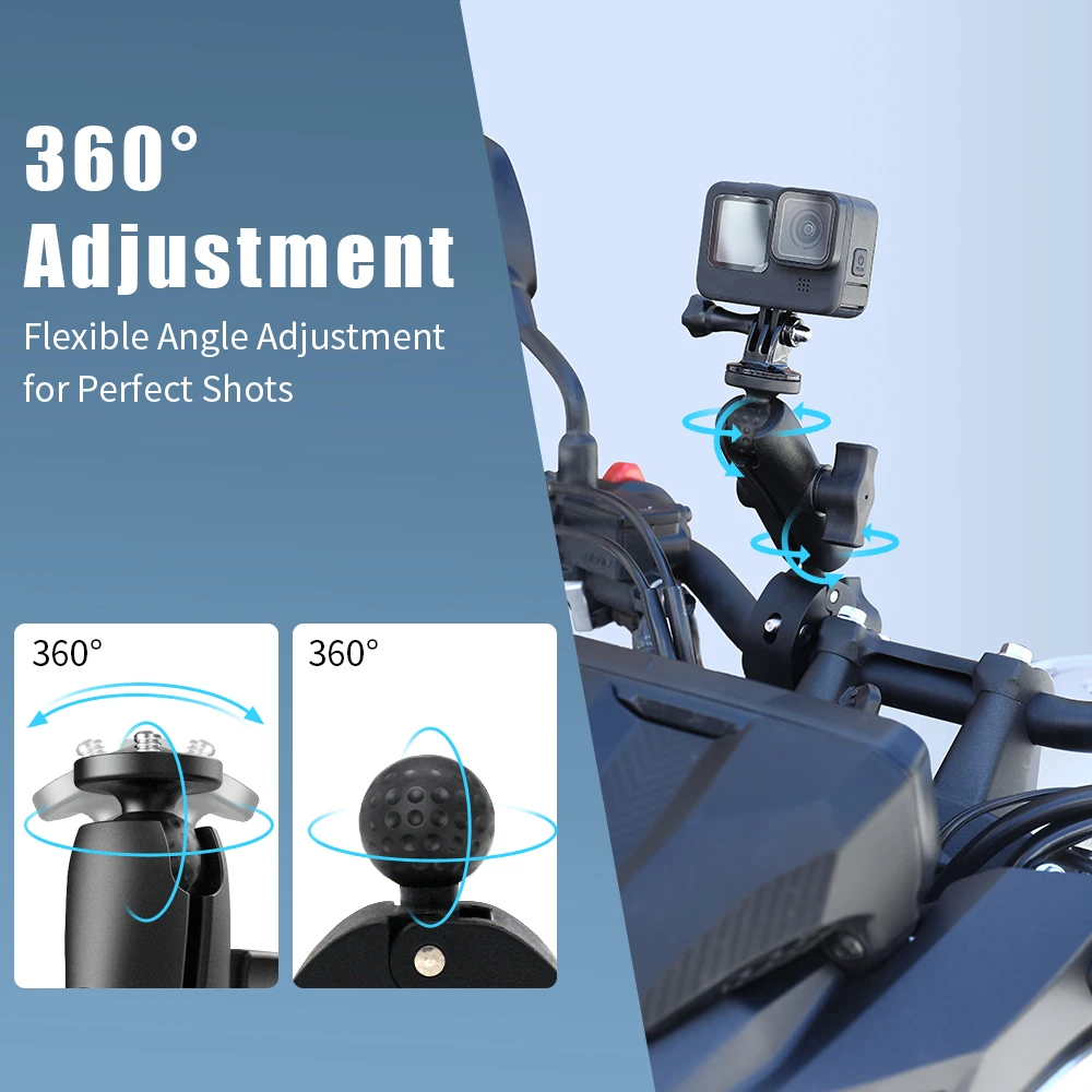 Super Clamp Action Camera Mount 360° Ballhead Magic Arm Double Ball Head Adapter with Thread for Insta360 for GoPro Camera Clip