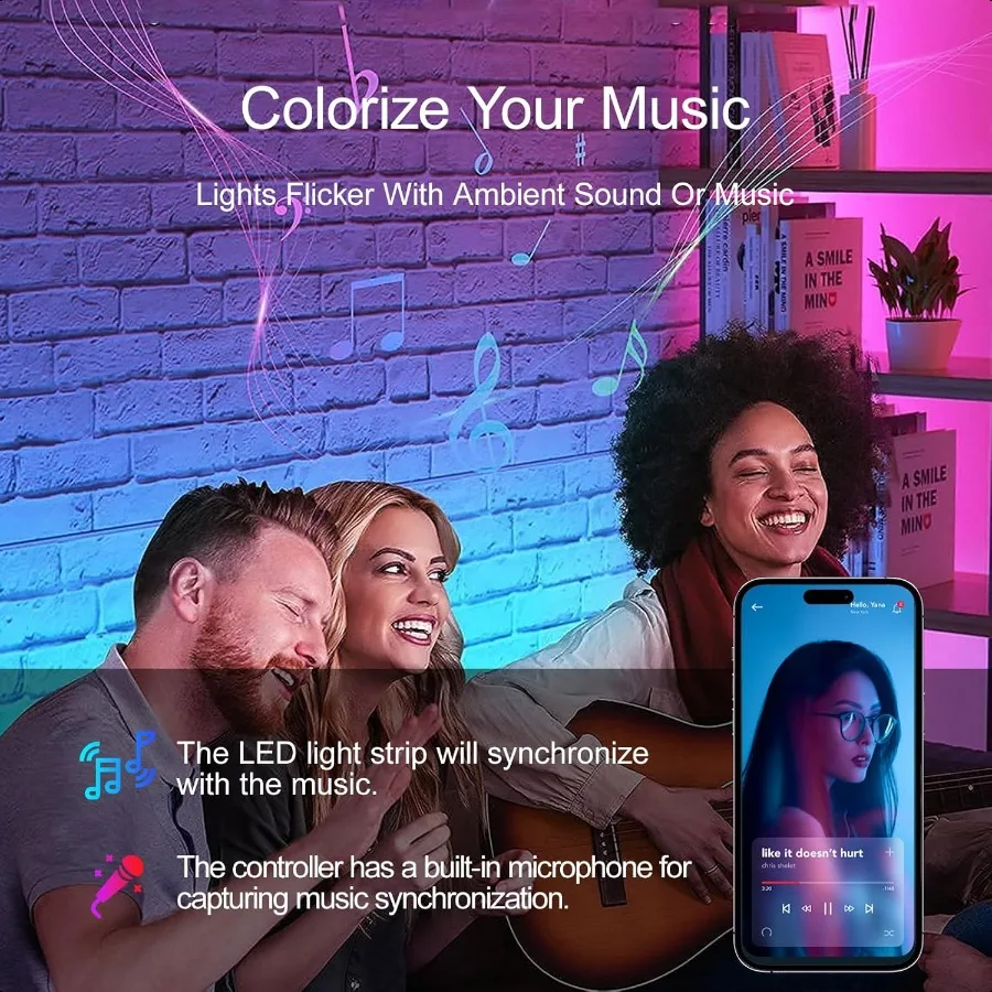Luci a LED per camera da letto 200 piedi 2 rotoli 100 piedi con telecomando e controllo delle applicazioni Strisce LED che cambiano colore RGB Sincronizzazione musicale