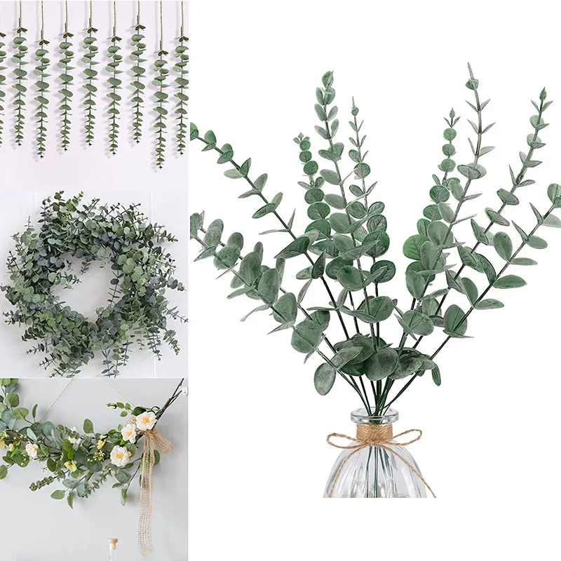 6/12/18 Pcs Artificial Eucalyptus Leaves Green Branches Fake Plants Wedding Party for Home Garden Decoration Christmas Wreath