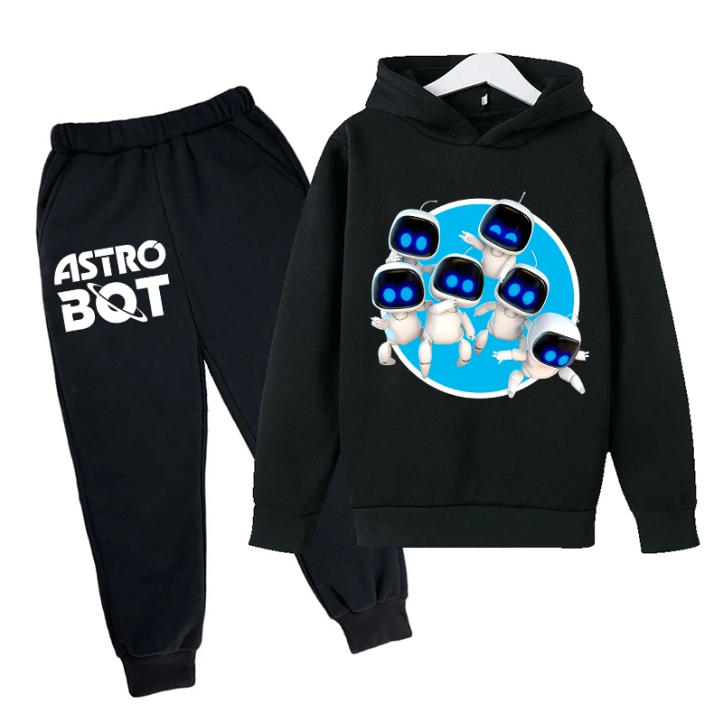 2pcs Astro Bot Hoodie Pants Suit for Children Anime Cartoon Autumn Winter Sweatshirt Trousers Set Boys Girls Hip Hop Clothing