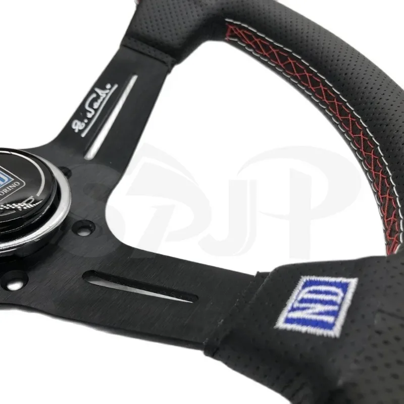 350MM Classic Drift Racing Nardi Steering Wheel Universal Microfiber Leather Rally Steering Wheel with Logo for VW TOYOTA HONDA