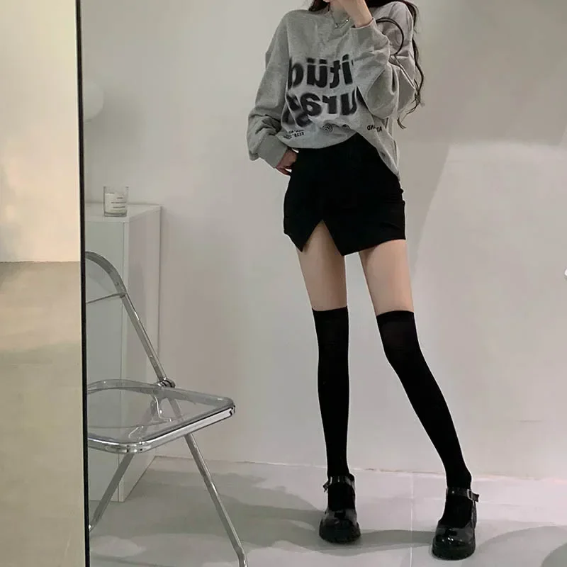 Damen-Straps-Strumpfhose aus Samt mit weitem Bund, Lolita, dünne, oberschenkelhohe Strümpfe mit Strumpfbändern, Y2K JK College-Stil, Overknee-Socken