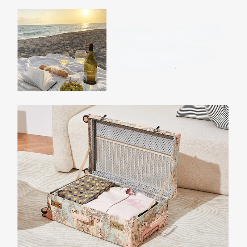 Handmade Retro Luggage Small Fresh Suitcase Universal Wheel Trolley Case 24-Inch 26 Suitcase Home Organization and Storage