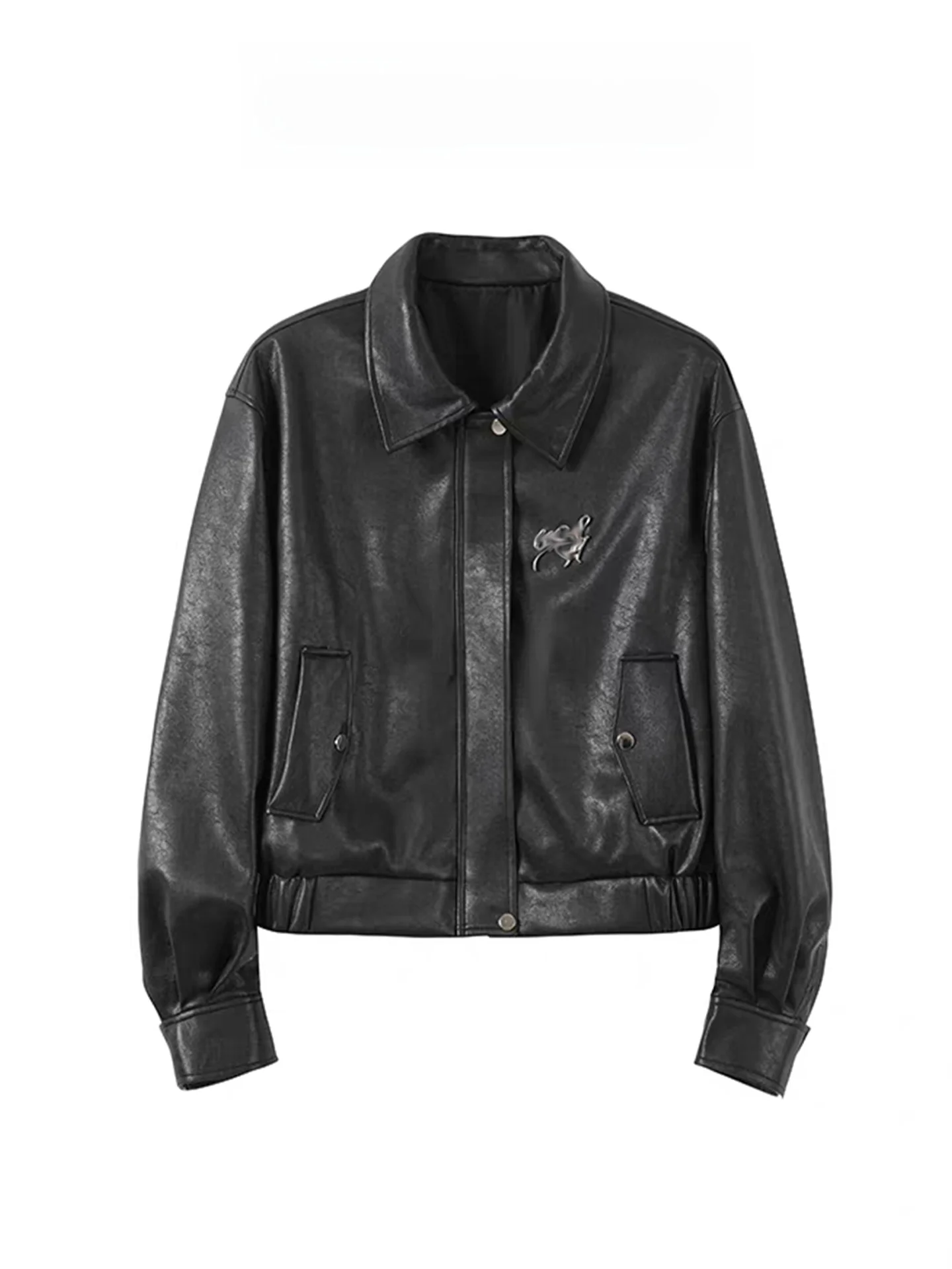 

Bla Leather Jaet Women's Loose Motorcycle Sle Autumn 2025 New Faion Versatile ort Coat Ladies' Premium Feel Outerwear