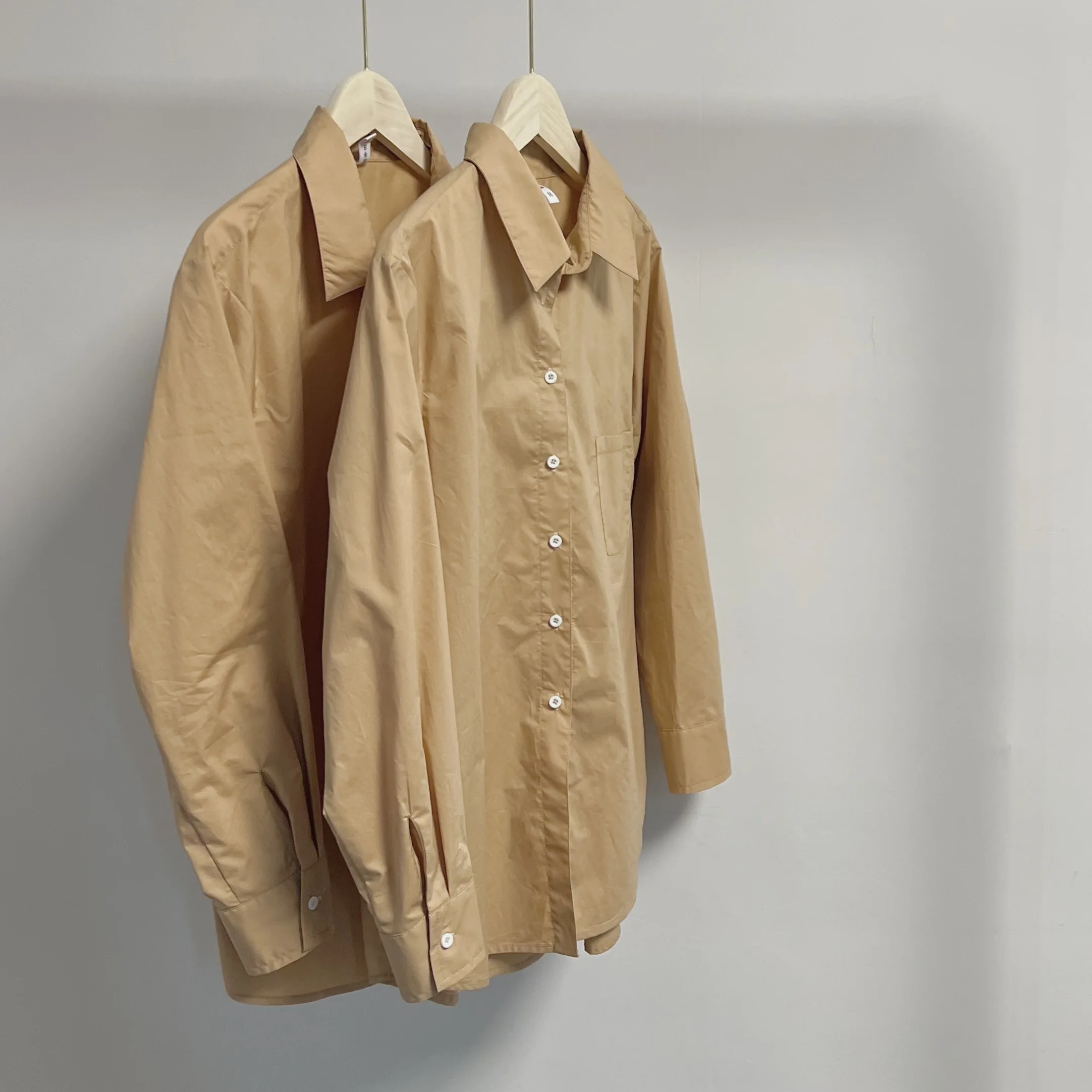 

New Yellow Long Sve Women's Comfortable Loose Straight Cut Simple Sle Korean Neutral Cotton irt Spring Summer