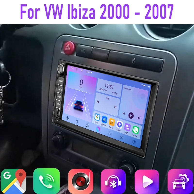 

7" 4GB+64GB For VW Ibiza 2000-2007 Car Radio Google Map Head Unit GPS Wireless Carplay Bluetooth Stereo Android 15 Auto