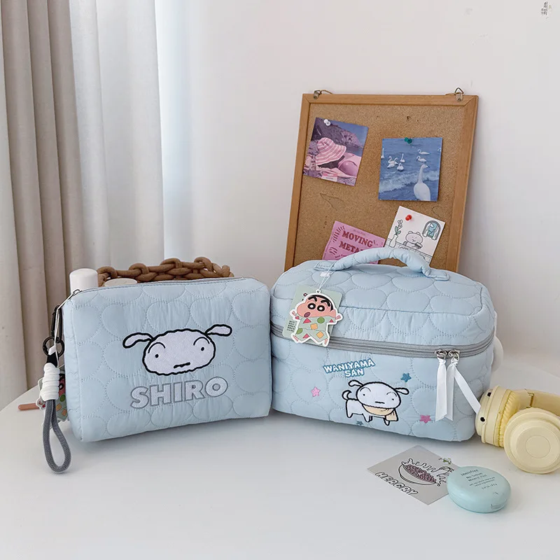 Crayon Shin-chan Cosmetic Bag Portable Travel Handbag Cute Down Makeup Bag for Women Large Capacity Kawaii Storage Bag