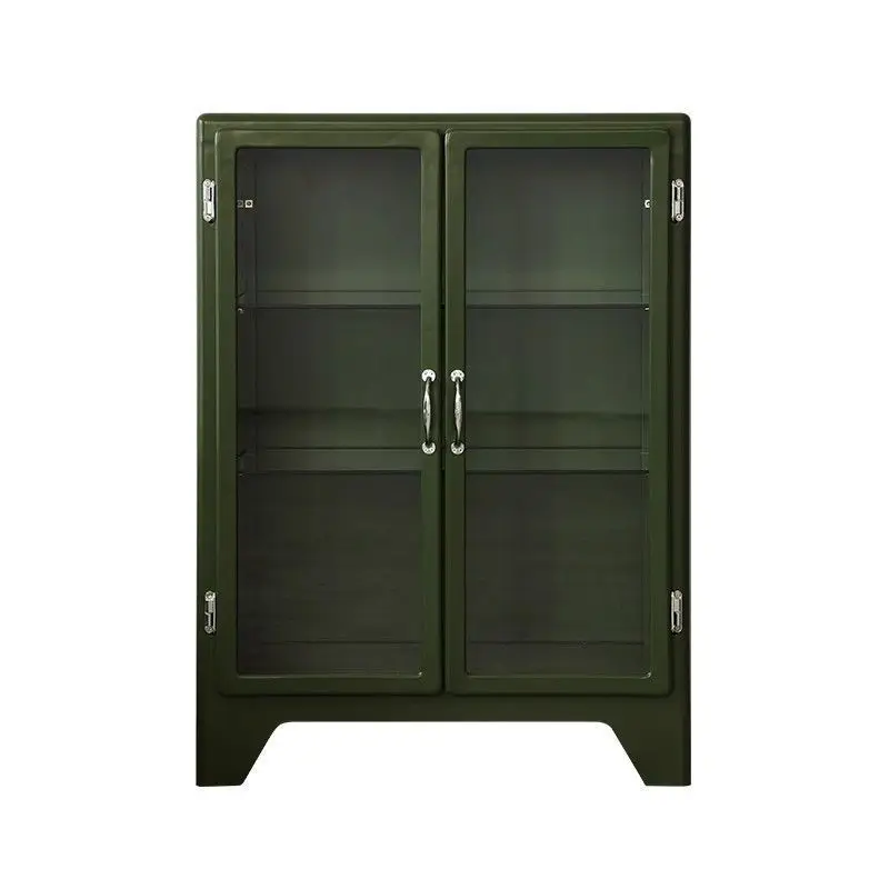 

Japanese-style retro metal glass display cabinet, living room storage storage iron cabinet