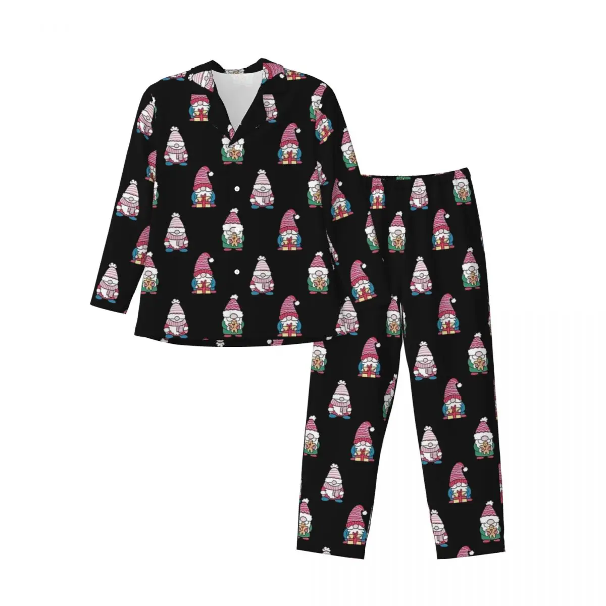 Cute Three Christmas Gnomes Friends Pajama Sets Autumn Romantic Sleep Sleepwear Men Two Piece Casual Oversize Custom Home Suit