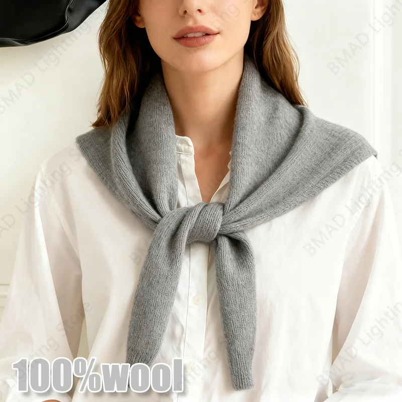 

2025 вязаный шарф, женский треугольный шарф из 100% пашмины, шерстяной зимний теплый яркий однотонный толстый платок, мягкая треугольная пашмина
