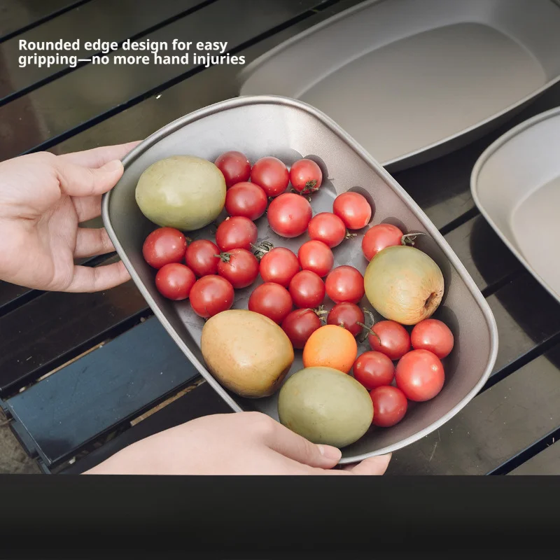 

Pure titanium outdoor portable picnic steaming plate camping fruit salad plate flat bottomed vegetable dish camping plate