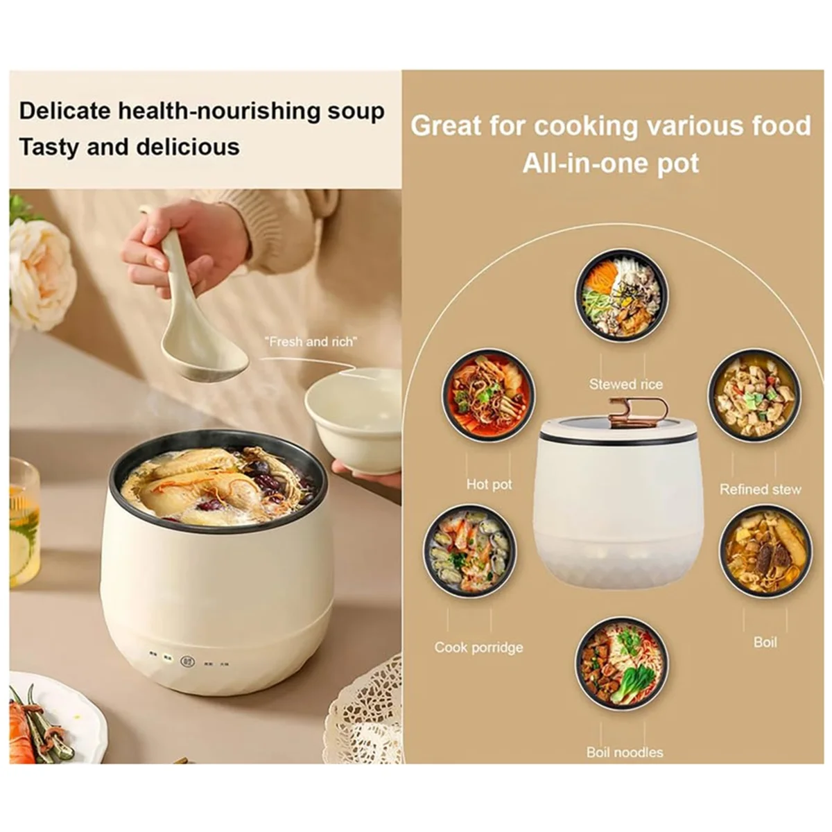 Smart Mini Rice Cooker, Multi-Function Cooker, Mini Hot Pot Rice Cooker, Portable Mini Rice Cooker,Creamy-White