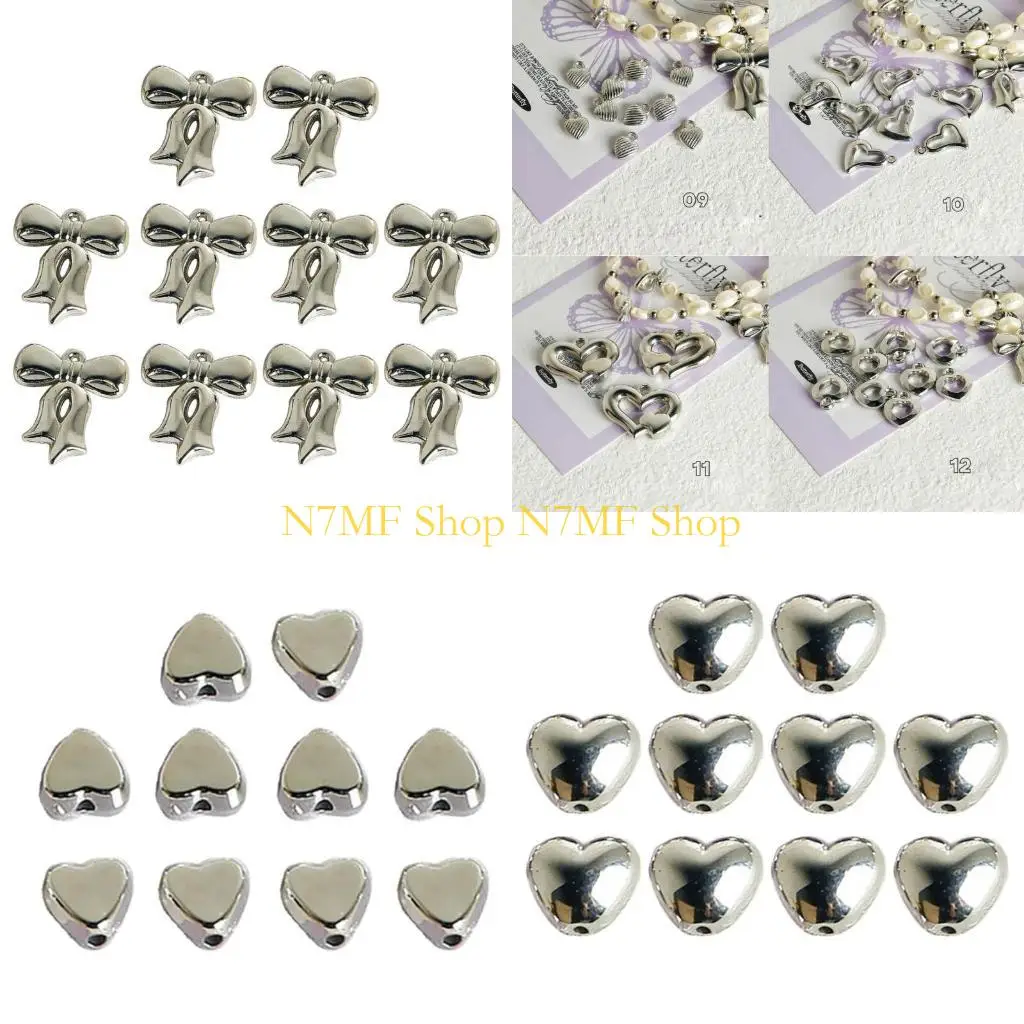 

N7MF 10pcs/Lots Silver Plated Bowknot Heart Charm Pendants For Jewelry Making
