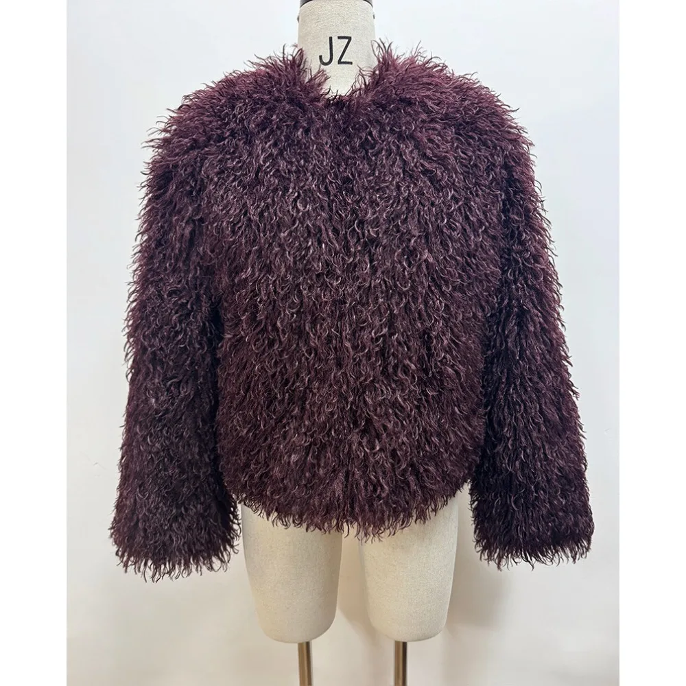 여성용 인조 모피 코트 태슬 장식 솔리드 두꺼운 긴 소매 재킷 캐주얼 따뜻한 가디건 아우터웨어 여성용 퍼리 겨울 스트리트웨어 2025