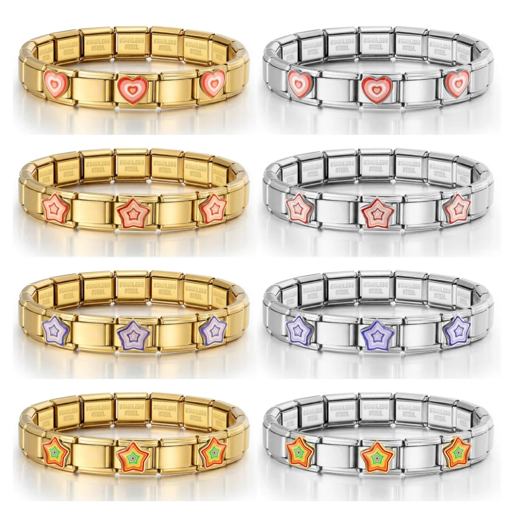 2026 Regenbogenfarbene Stern- und Herzanhänger für italienische Armbandglieder, passend für 9mm Edelstahl, Modeschmuckherstellung, DIY-Zubehör – Detail 1