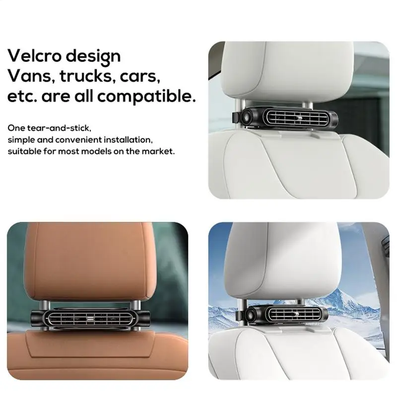 VISSKO سيارة مسند الرأس مروحة باردة 3000mAh مكيف هواء صغير 3 سرعات قابل للتعديل مروحة الهواء الكهربائية المحمولة الصيف اكسسوارات السيارات