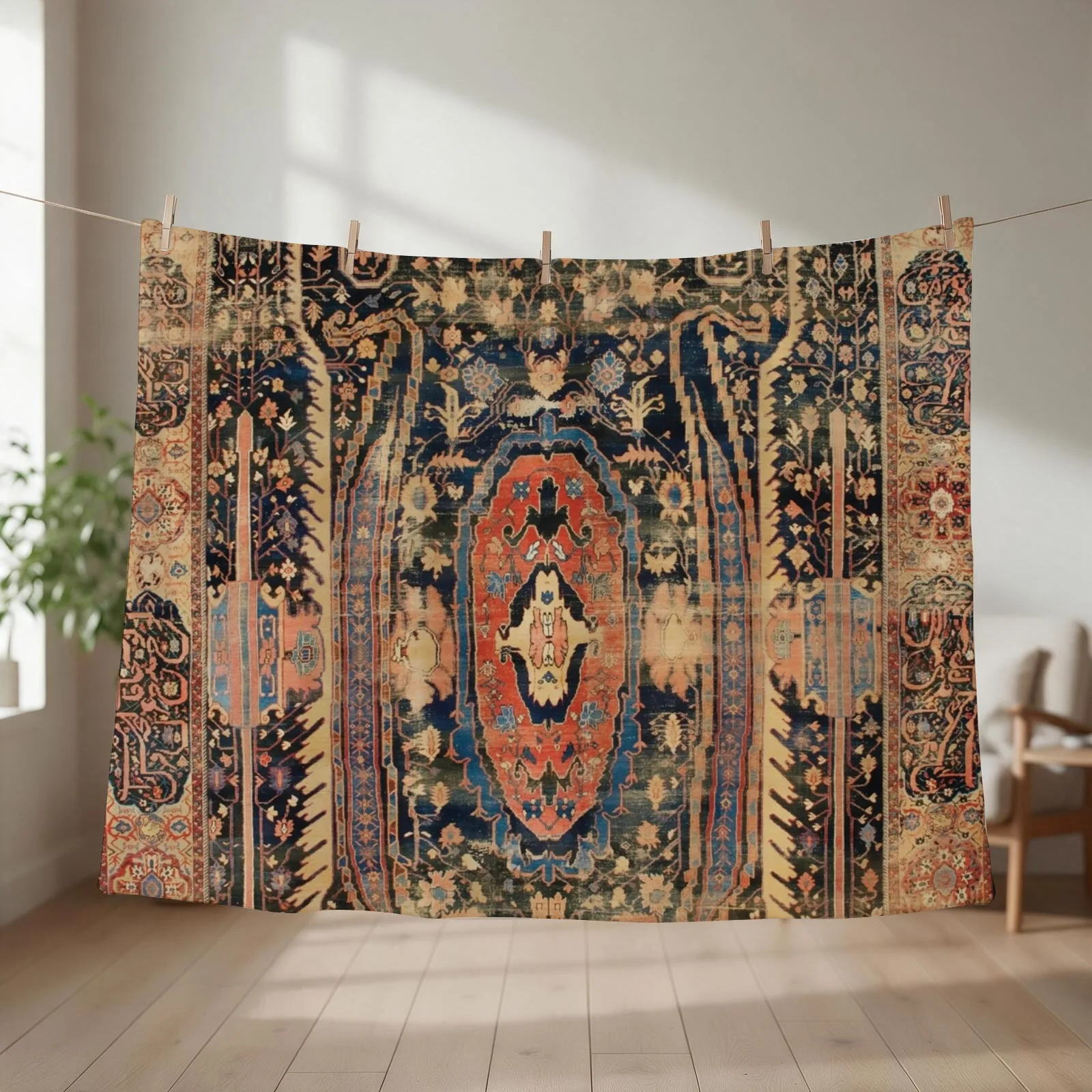 Ziegler Sultanabad West Persian Rug Print Throw Blanket couch cozy soft plush fuzzy picnic outdoor blanket