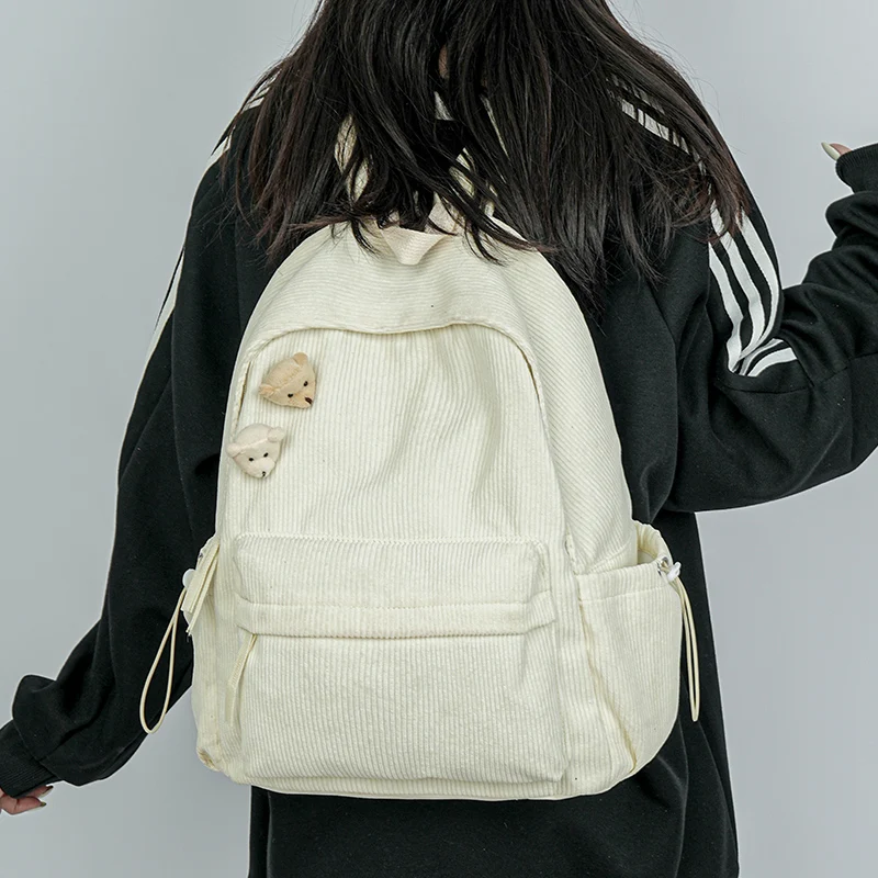 Simiple Corduroy Woman Backpack School Book Bags For Teenage Girls Boys Harajuku Female College Bag Student Lady leisure BagPack