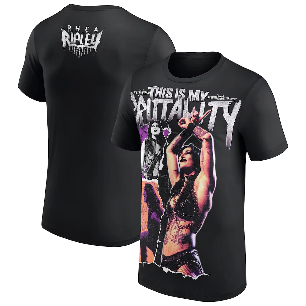 Men's Black Rhea Ripley Face Photo T-Shirt 3D Print Sports Quick Dry Short Sleeve Tee Daily Casual Plus Size Wrestling T-Shirts