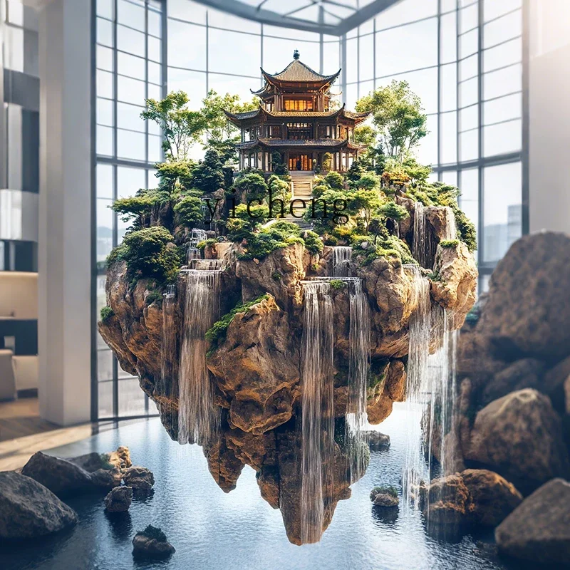 L7-14 simulation large-scale hanging water rockery landscape landscaping indoor hanging floating island device