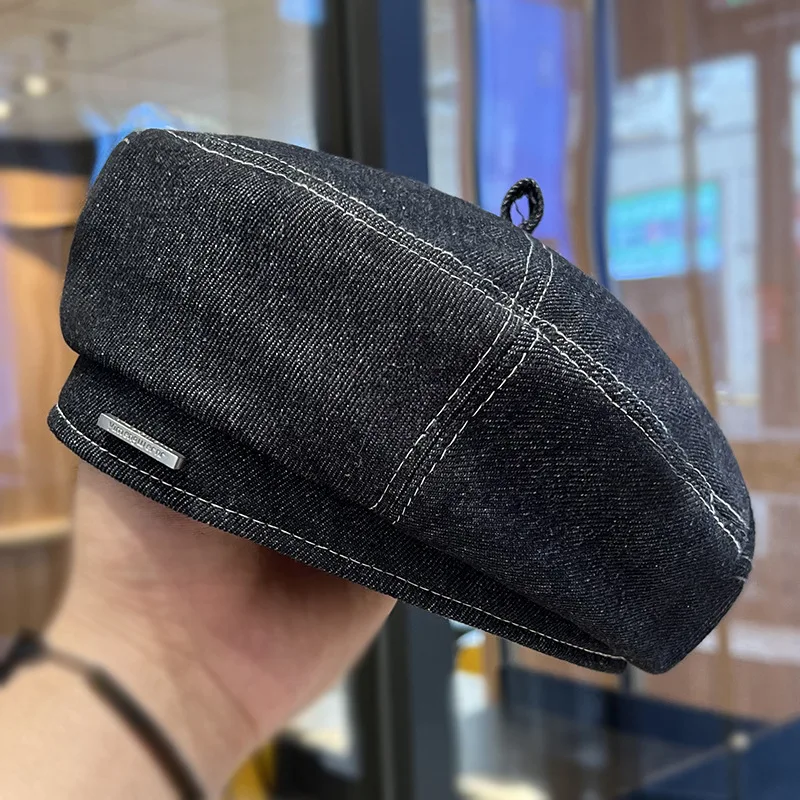 

Big Head Cowboy Beret Hat Women Spring Autumn Temperament Face Small Metal Lettering Label Artist Male Outdoor Warm Sports M526