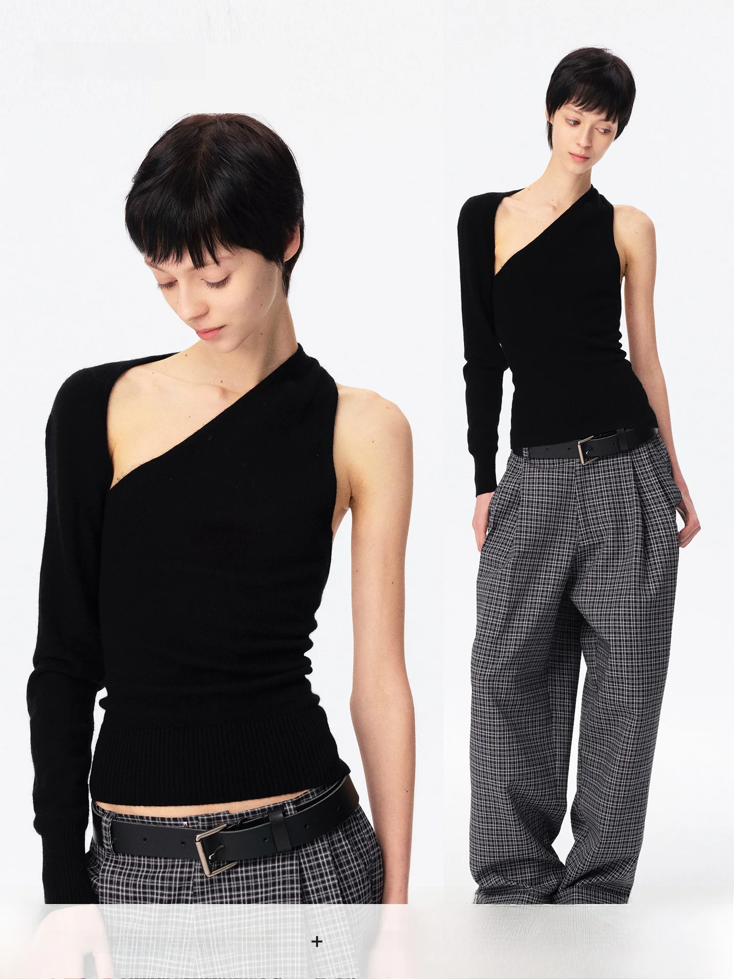 

Curri And Linen Cotton Blend Knitted Slim Fit Single Shoulder Sleeve T-Shirt High End Feel Irregular Small Women's Vest