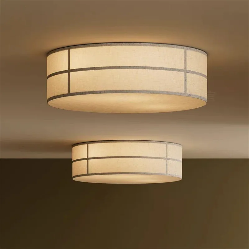 

Japanese Retro Handmade Rotundity Linen Fabric LED Ceiling Lights Living Room Bedroom Restaurant Kitchen Atmosphere Hanging Lamp