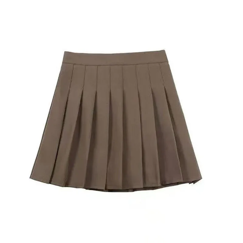 Single Piece/set Female Student Pleated Skirt Solid Color Knitted Sweater High Waist Wide Leg Pants Skirt Two-piece Setshort Set