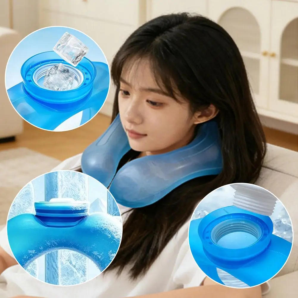 Wiederverwendbares, mit Wasser befüllbares PVC-U-Nackenkissen zur Kühlung im Sommer, Wärmeableitung, Nacken-Eispack, für Büro und Reisen, entspannendes Nackenkissen.