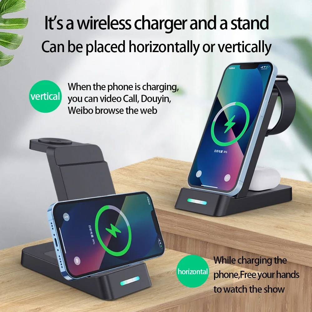 VIKEFON 30W 3 in 1 Wireless Charger Stand For iPhone 15 14 13 12 Samsung Apple Watch Airpods IWatch Fast Charging Dock Station