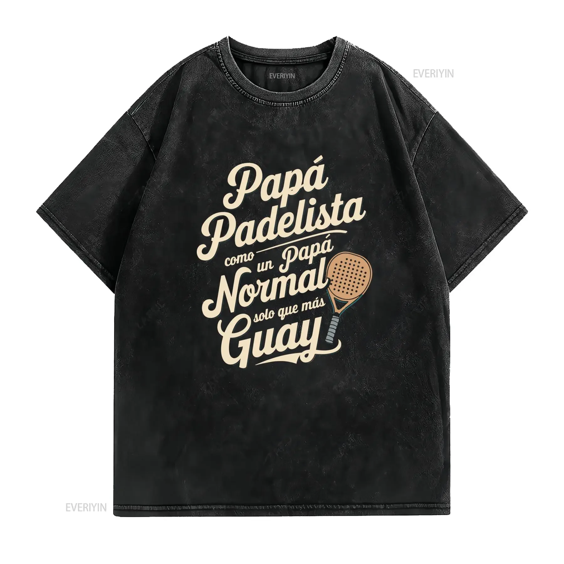 Camiseta de Papá para Hombre con Diseño Divertido Jugador Padel Español Estampado Vintage Eslogan Papa Cuello Redondo vintage